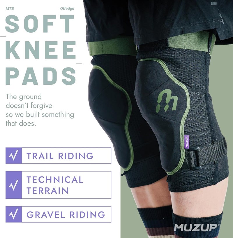 MUZUP Offedge Knee Pads, Sufficient Protection MTB Knee Pads No-Slipping Mountain Bike Knee Pads Removable Padding MTB Knee Pads for Men Knee Pads for Work Snowboarding Knee Pads - Image 3